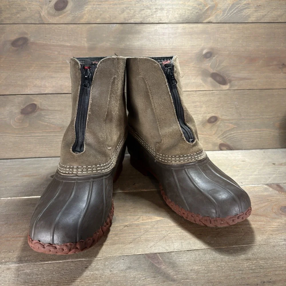 ll bean mens size 8 shoes brown suede zip up waterproof lined snow boots